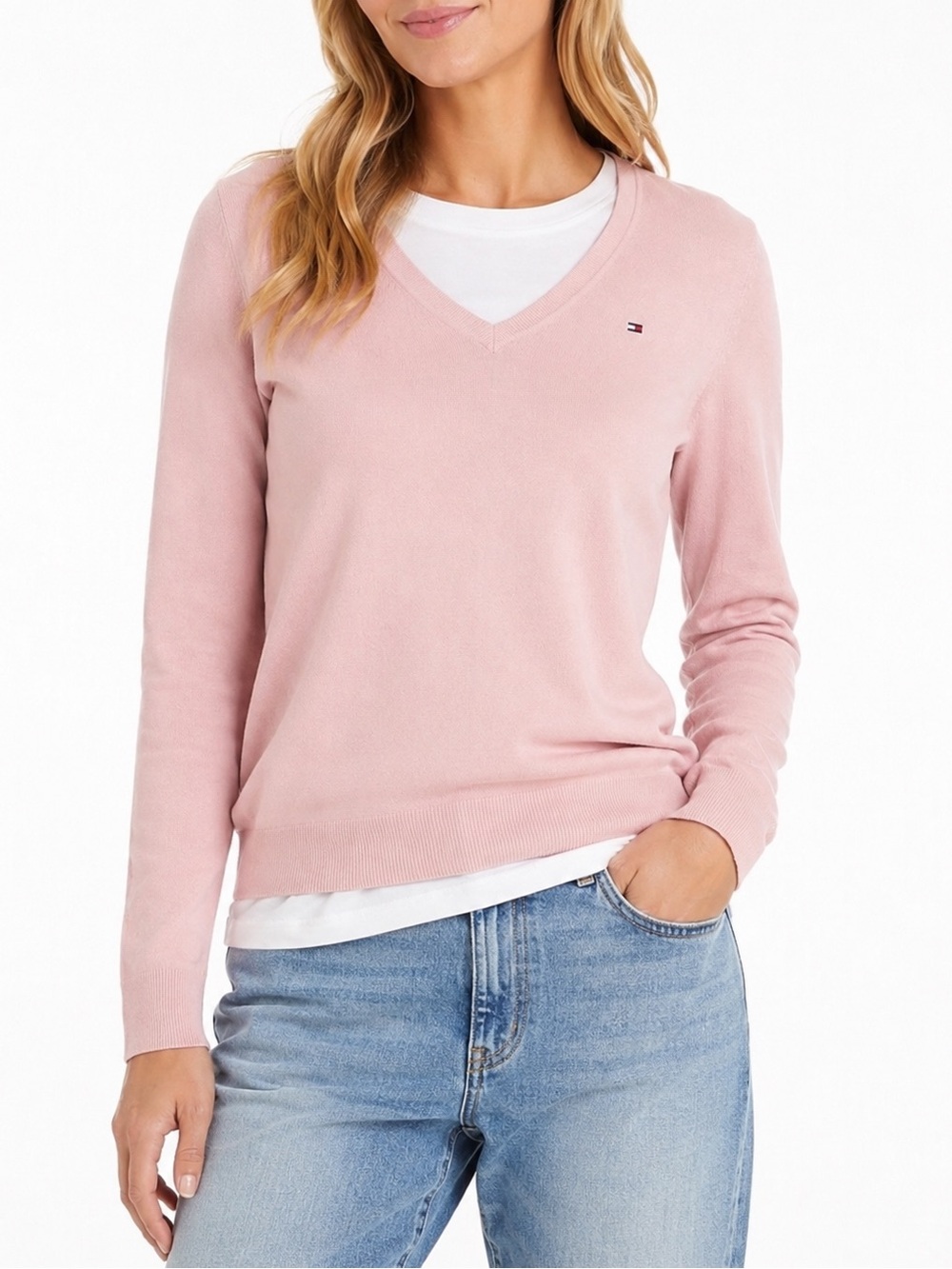 Tommy Hilfiger Pima Cotton Blend V-Neck Sweater Size Pink Medium